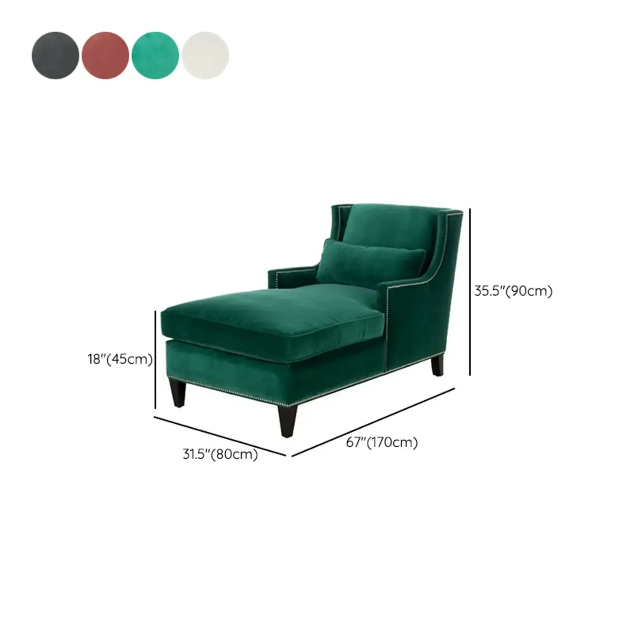 Modern Cotton Upholstered Dual-Sided Arm Chaise Lounge Chair with Pillows #size