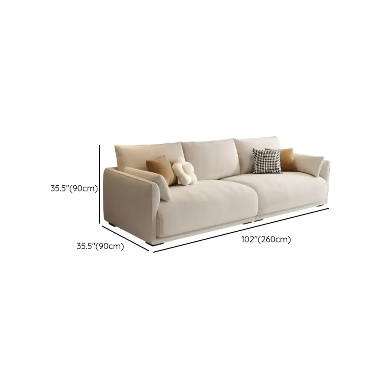 90.5"Modern Off-White Upholstered Loveseat 3 Seater Sofa for Living Room Image - 18