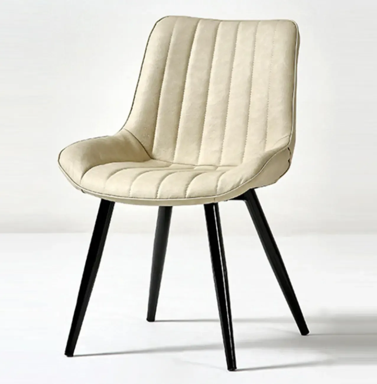 Simple Upholstered Leather Dining Chair Solid Back Metal Legs Image - 11