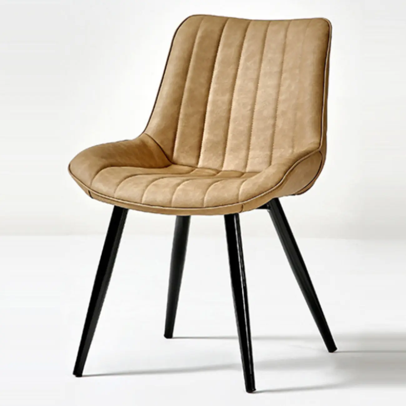 Simple Upholstered Leather Dining Chair Solid Back Metal Legs Image - 12 | homeyfad