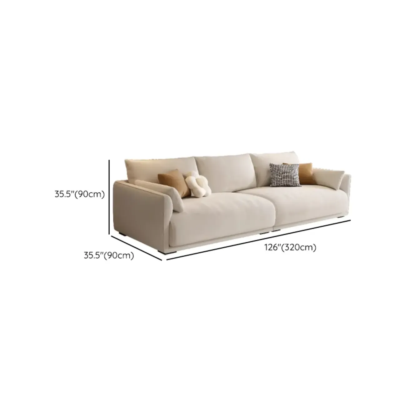 90.5"Modern Off-White Upholstered Loveseat 3 Seater Sofa for Living Room Image - 20