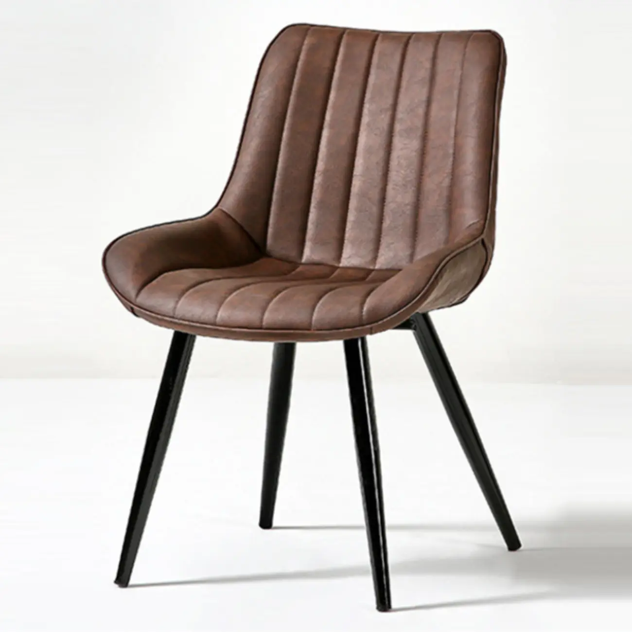 Simple Upholstered Leather Dining Chair Solid Back Metal Legs Image - 13 | homeyfad