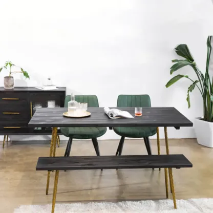 Simple Upholstered Leather Dining Chair Solid Back Metal Legs Image - 14