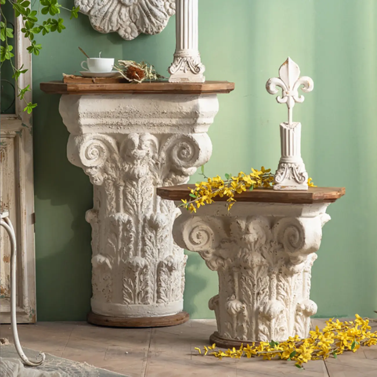 French Country Wooden Top Console Table with MgO Base Image - 4 | homeyfad