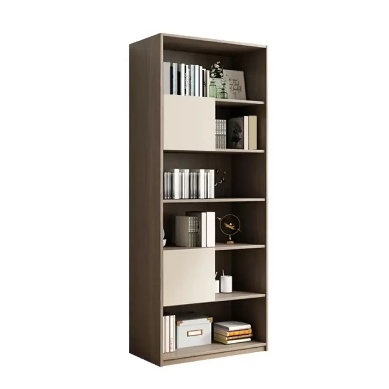 75" Modern Wood Bookshelf with Cabinet and Drawers Image - 2