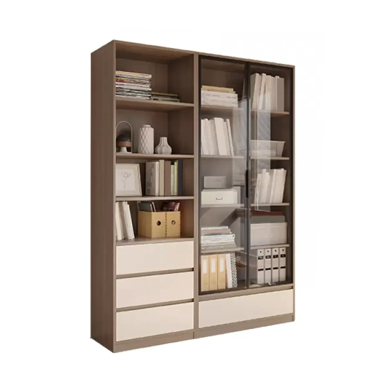 75" Modern Wood Bookshelf with Cabinet and Drawers Image - 3