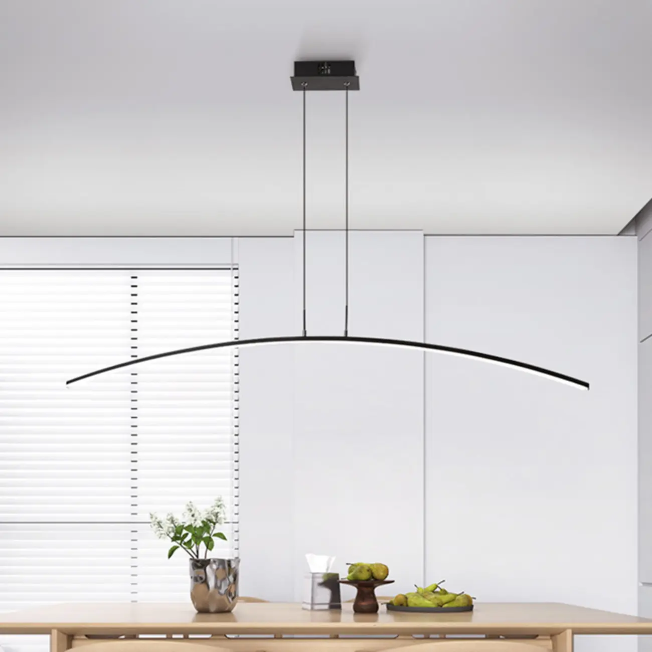 Black Linear Silica Gel Island Pendant Light Arch Shaped LED Image - 1 | homeyfad