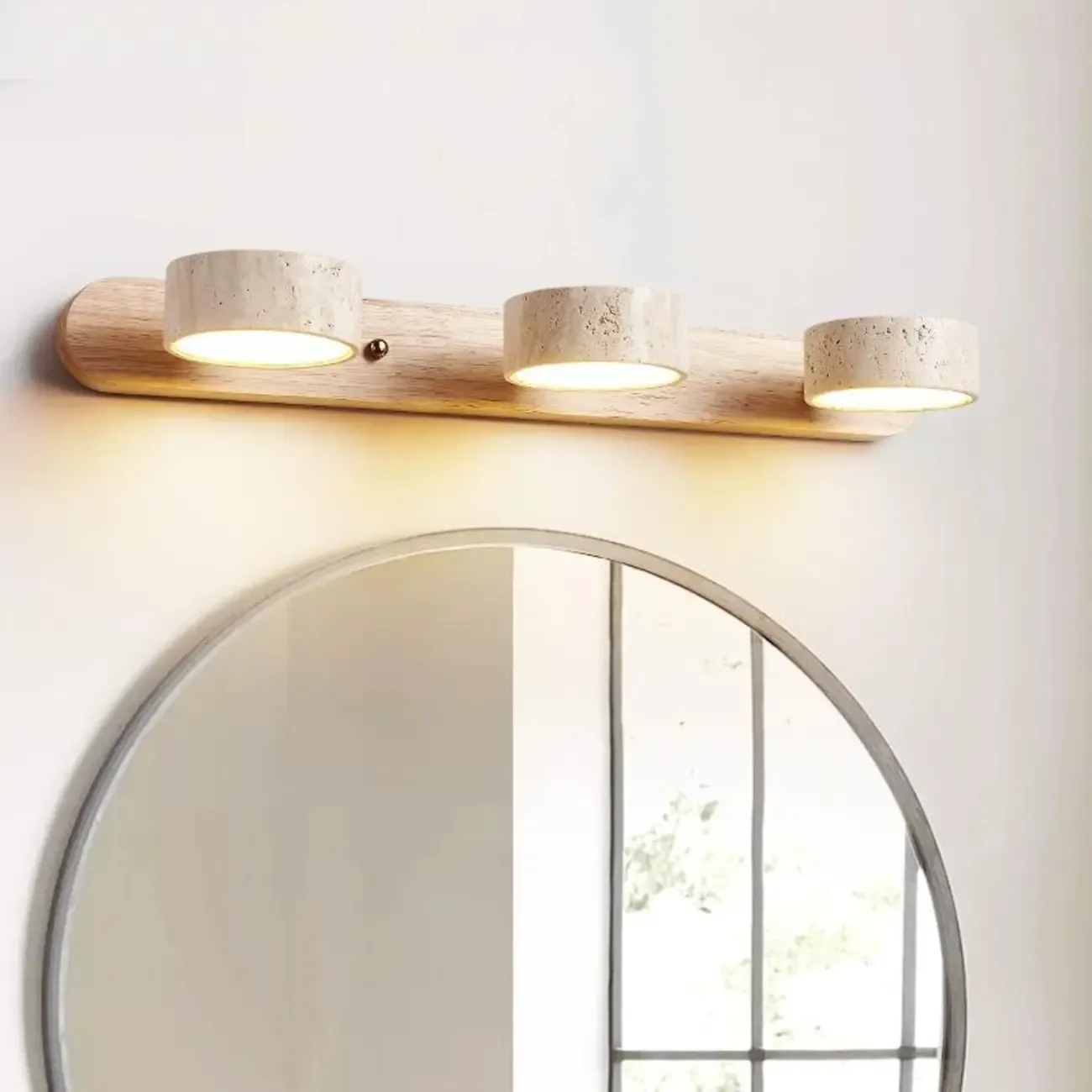 Simplistic Geometric Vanity Wall Light with Beige LampShade Image - 1