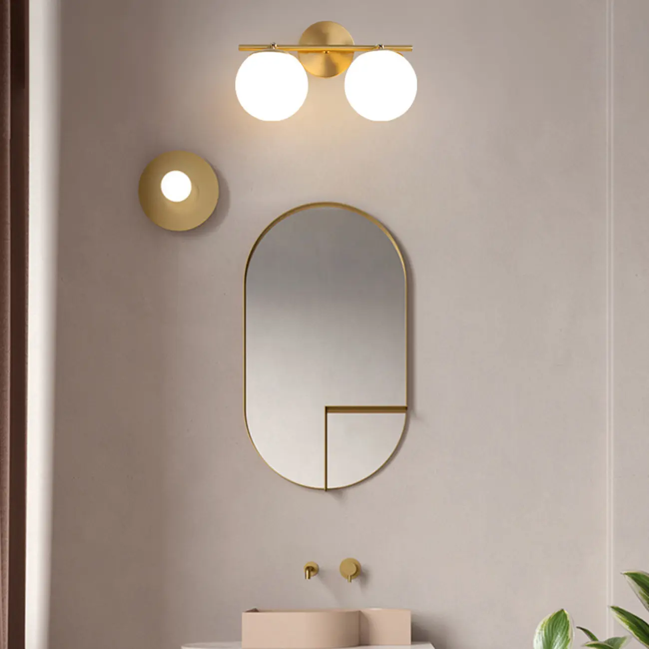 Sphere Bathroom Vanity wall Light with Metal Support Frame Image - 1 | homeyfad