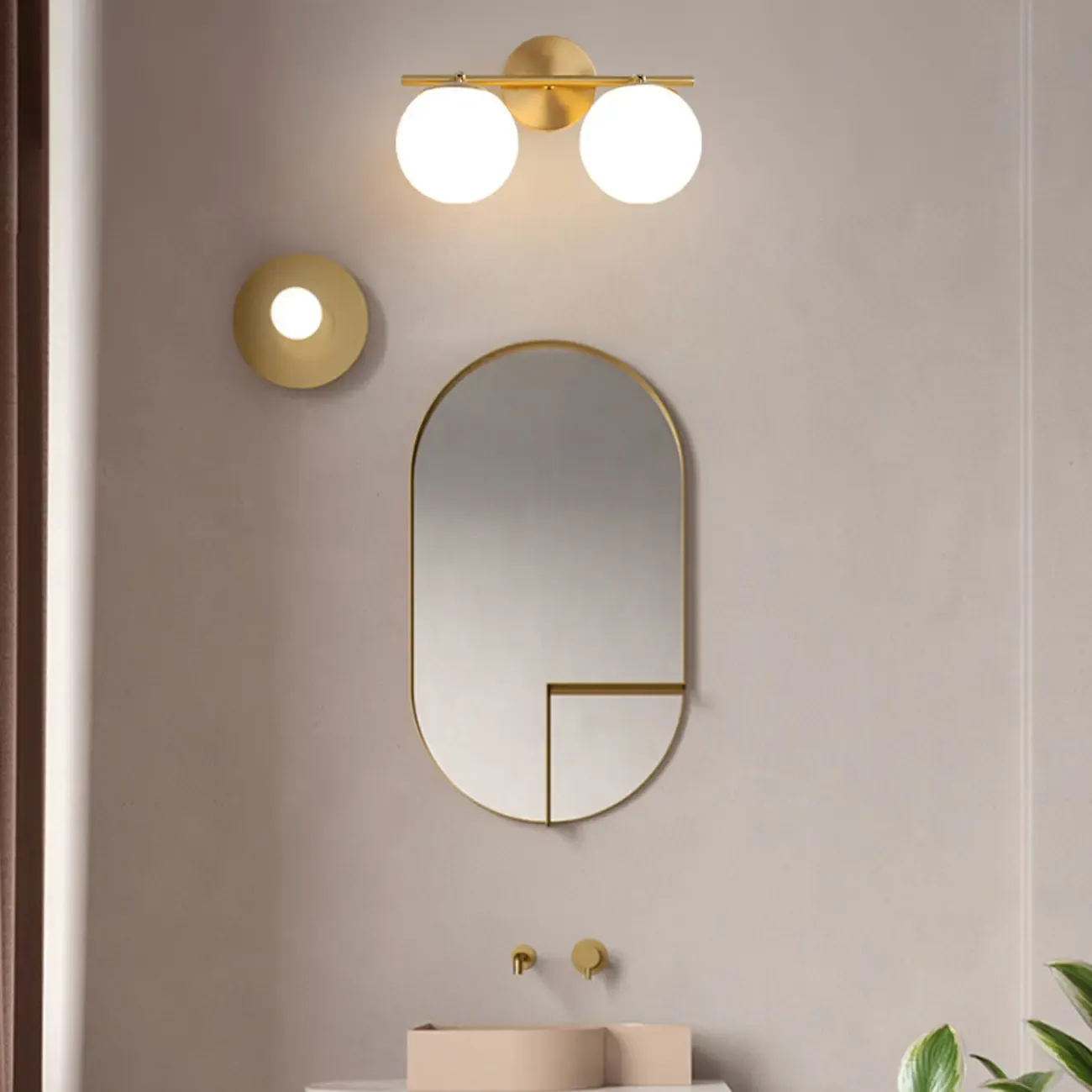 Sphere Bathroom Vanity wall Light with Metal Support Frame Image - 1