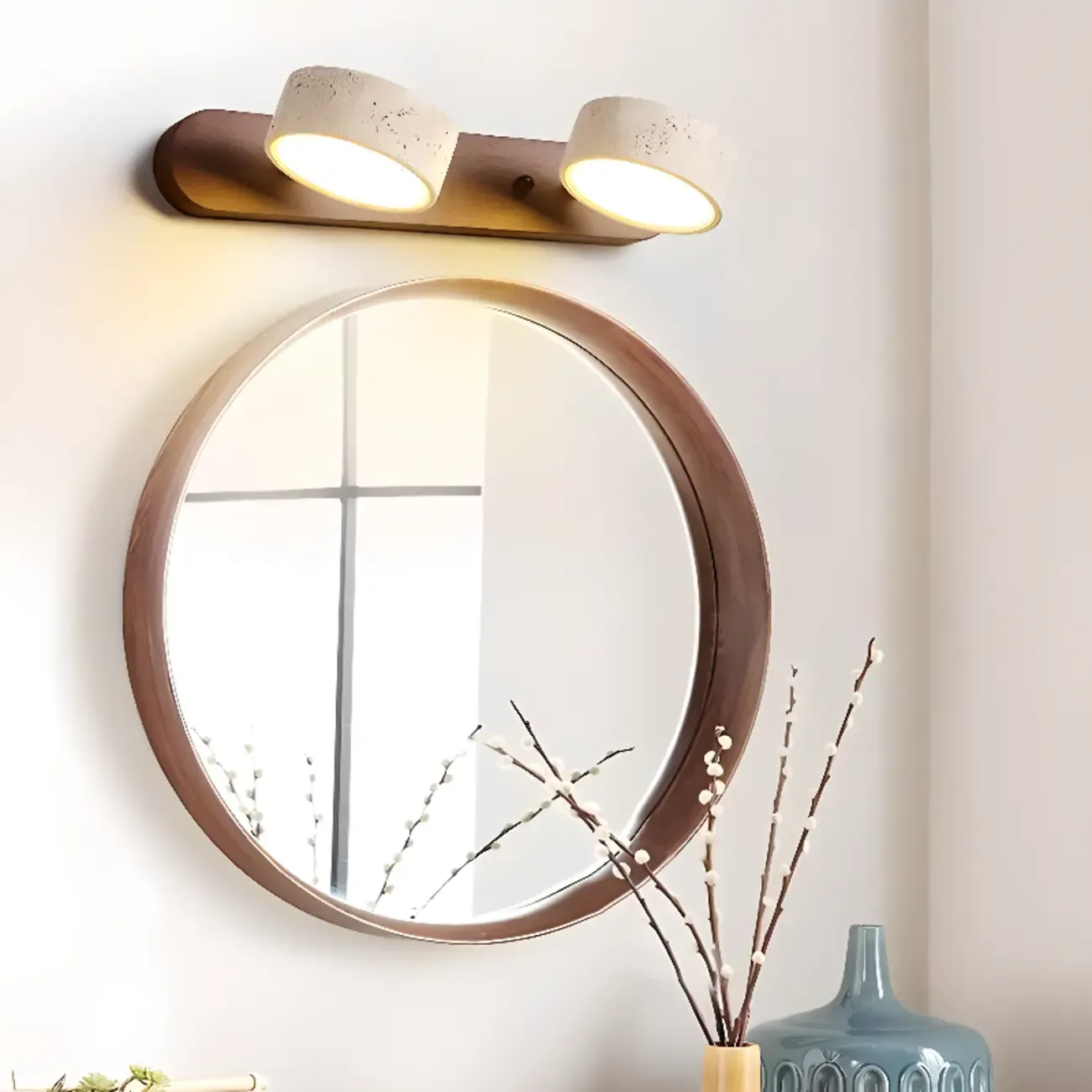 Simplistic Geometric Vanity Wall Light with Beige LampShade Image - 2