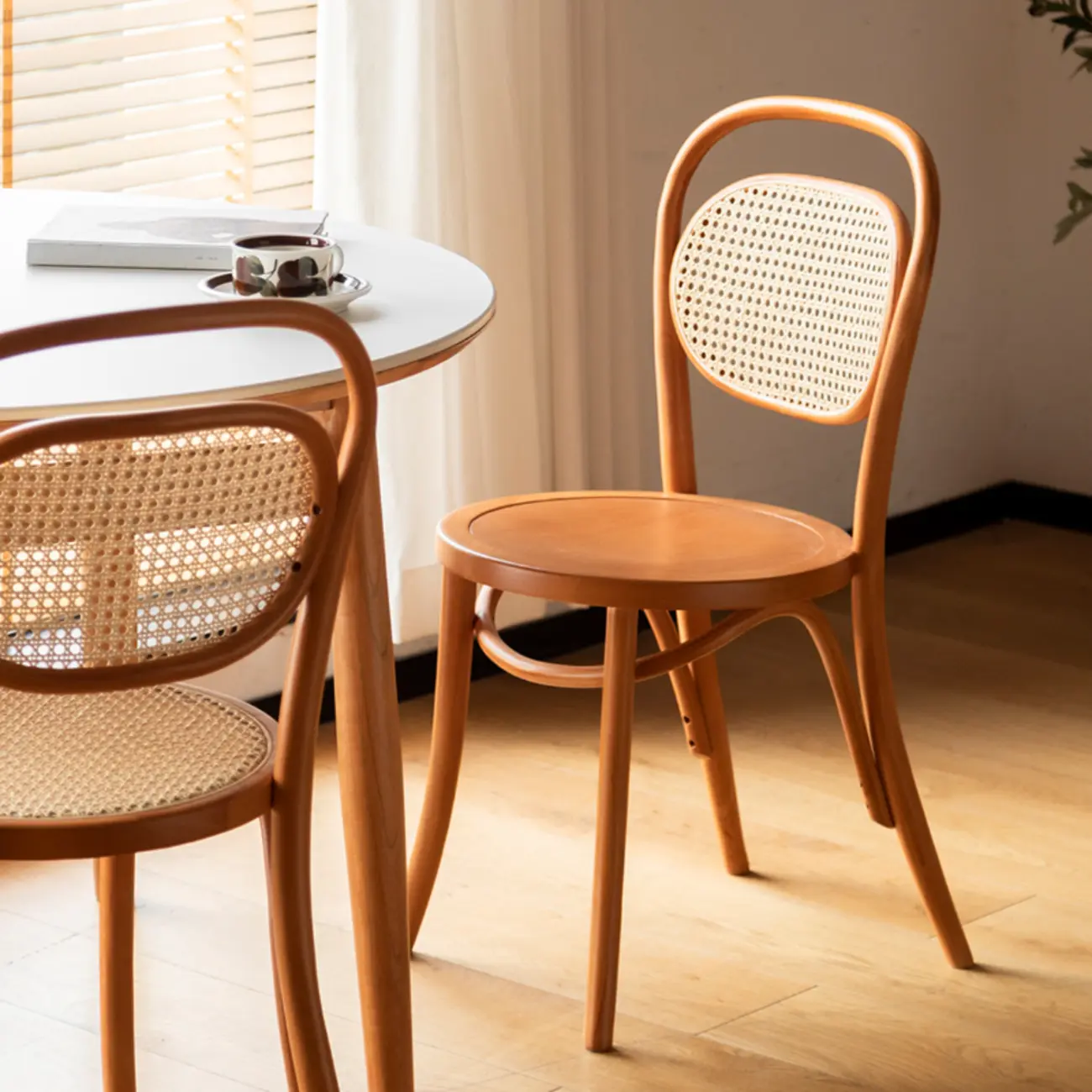 Rustic Natural Wood Rattan Open Back Armless Dining Chair Image - 1 | homeyfad