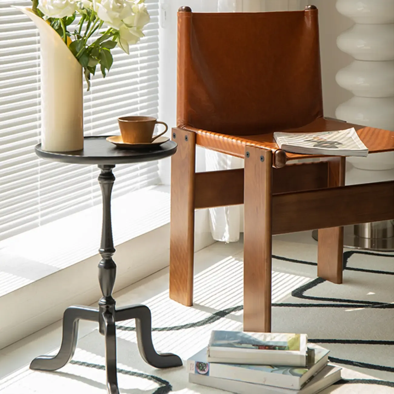  Orbicular Tray Top Wooden Side Table Image - 1