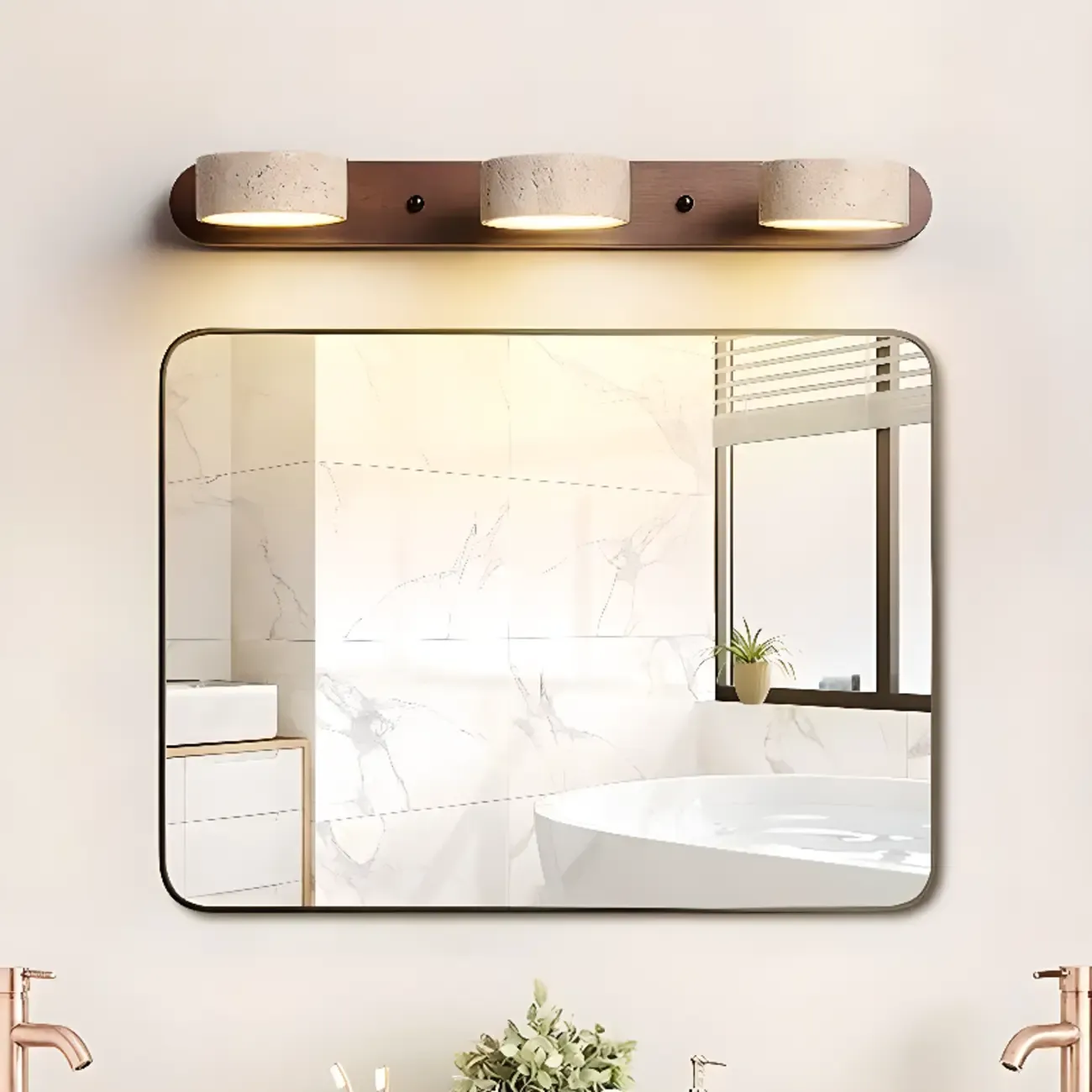 Simplistic Geometric Vanity Wall Light with Beige LampShade Image - 3