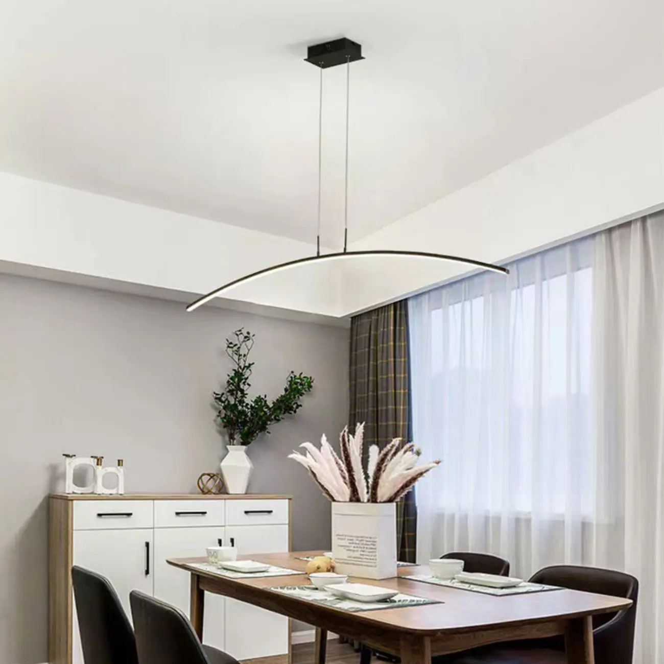 Black Linear Silica Gel Island Pendant Light Arch Shaped LED Image - 4 | homeyfad