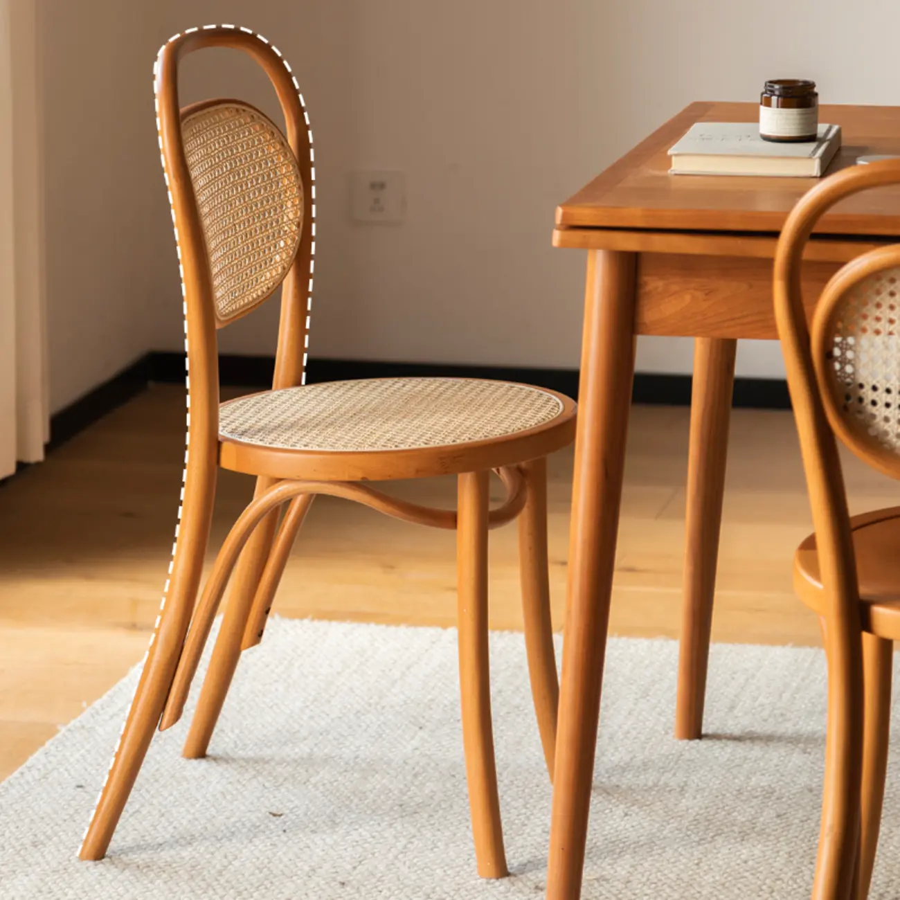 Rustic Natural Wood Rattan Open Back Armless Dining Chair Image - 2 | homeyfad