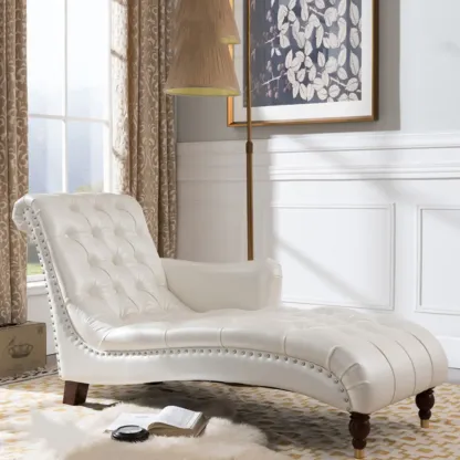 Faux Leather Right Arm Facing Button Tufted Chaise Lounge with Nailhead Trim Image - 6