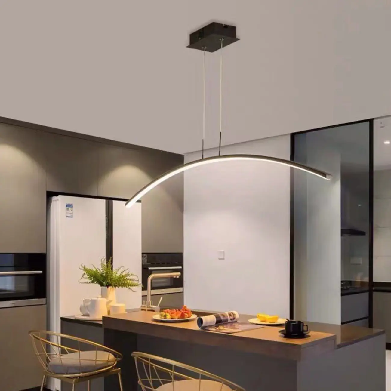 Black Linear Silica Gel Island Pendant Light Arch Shaped LED Image - 5 | homeyfad