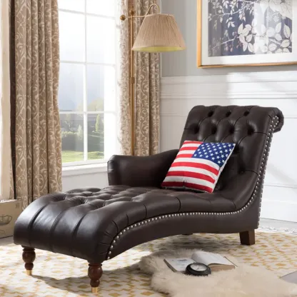 Faux Leather Right Arm Facing Button Tufted Chaise Lounge with Nailhead Trim Image - 7