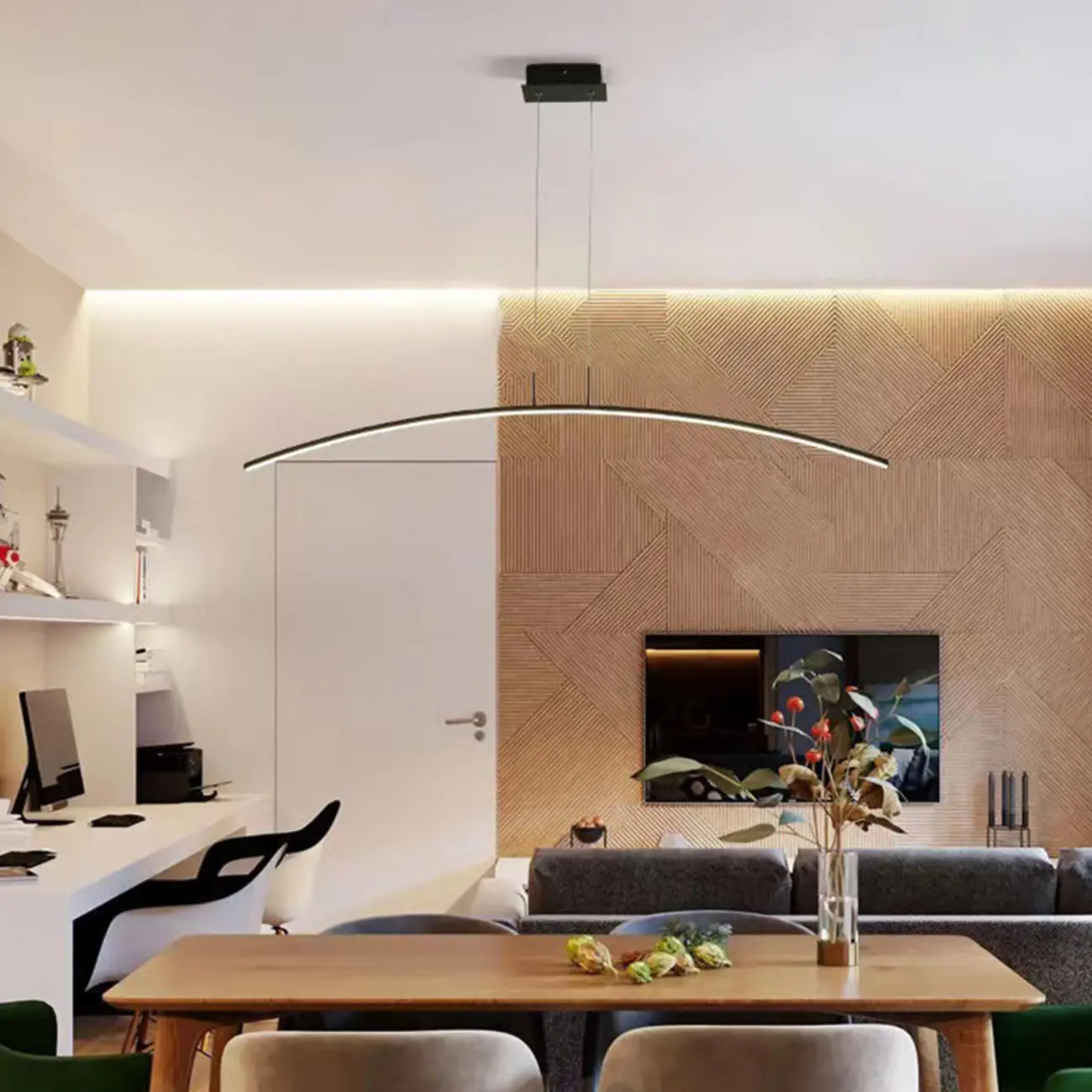 Black Linear Silica Gel Island Pendant Light Arch Shaped LED Image - 6 | homeyfad