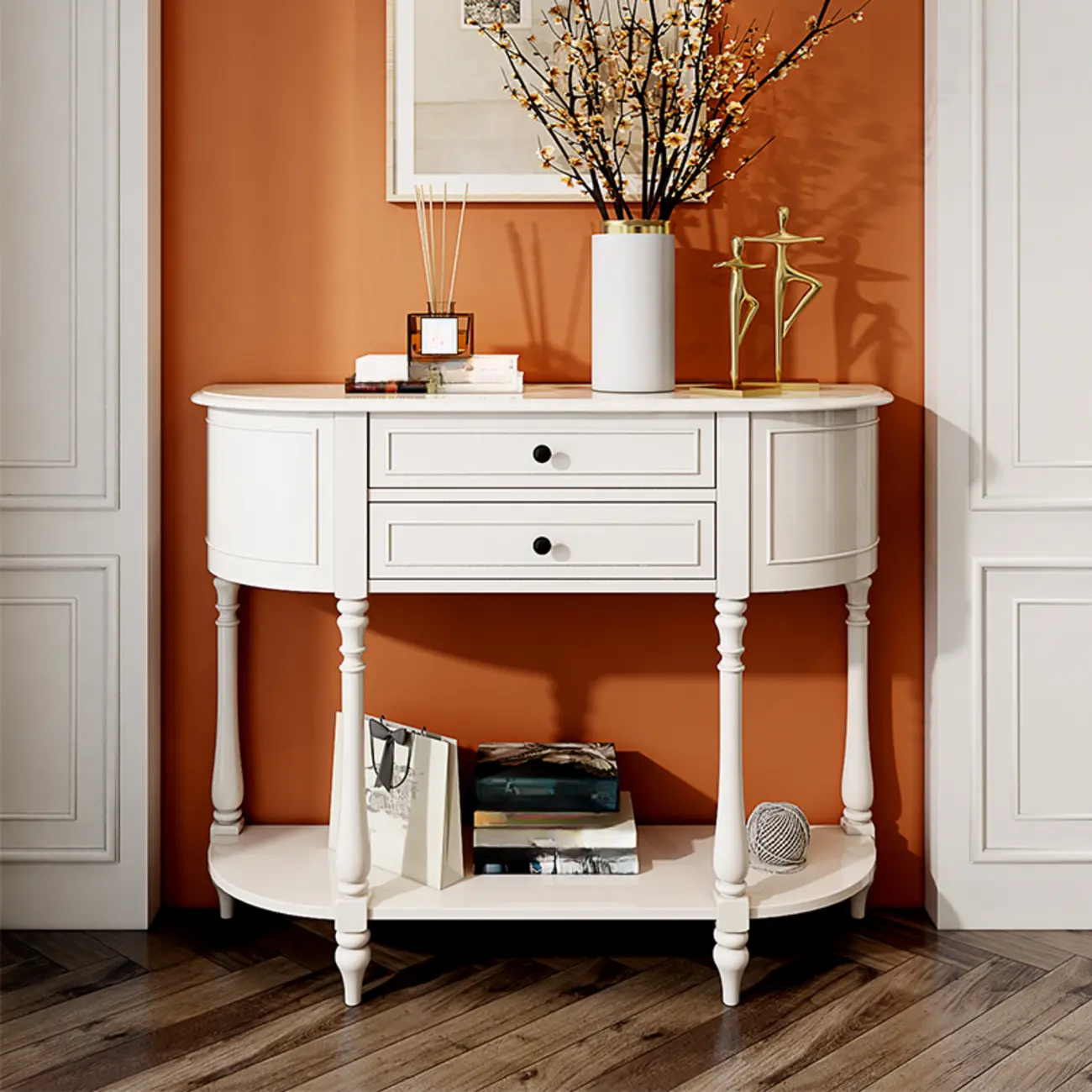 Modern White Wooden Console Table with Drawers Image - 2 | homeyfad