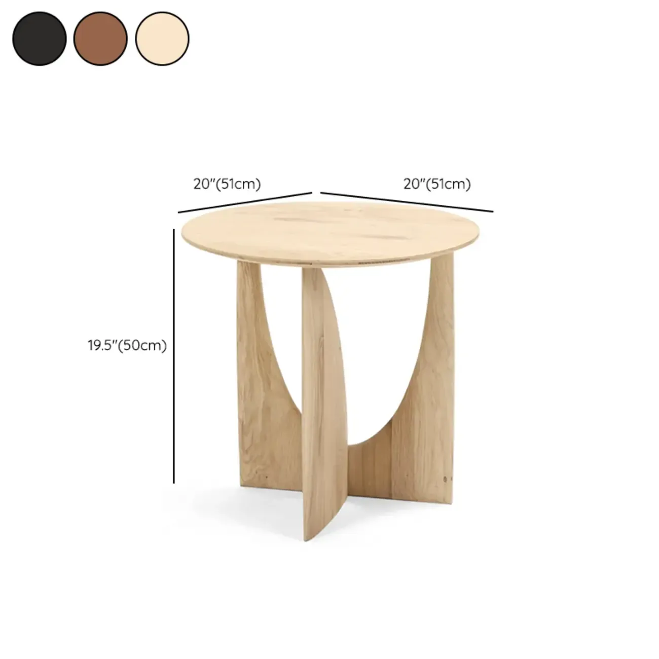 20-inch Natural Wood Round Side Table for Living Room #size