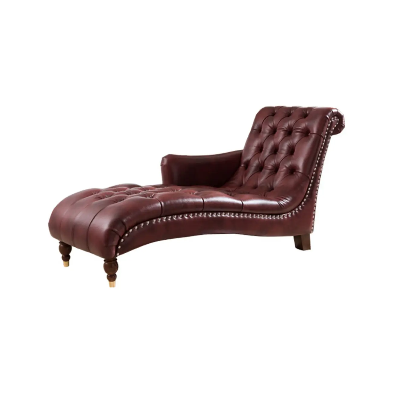 Faux Leather Right Arm Facing Button Tufted Chaise Lounge with Nailhead Trim Image - 9 | homeyfad
