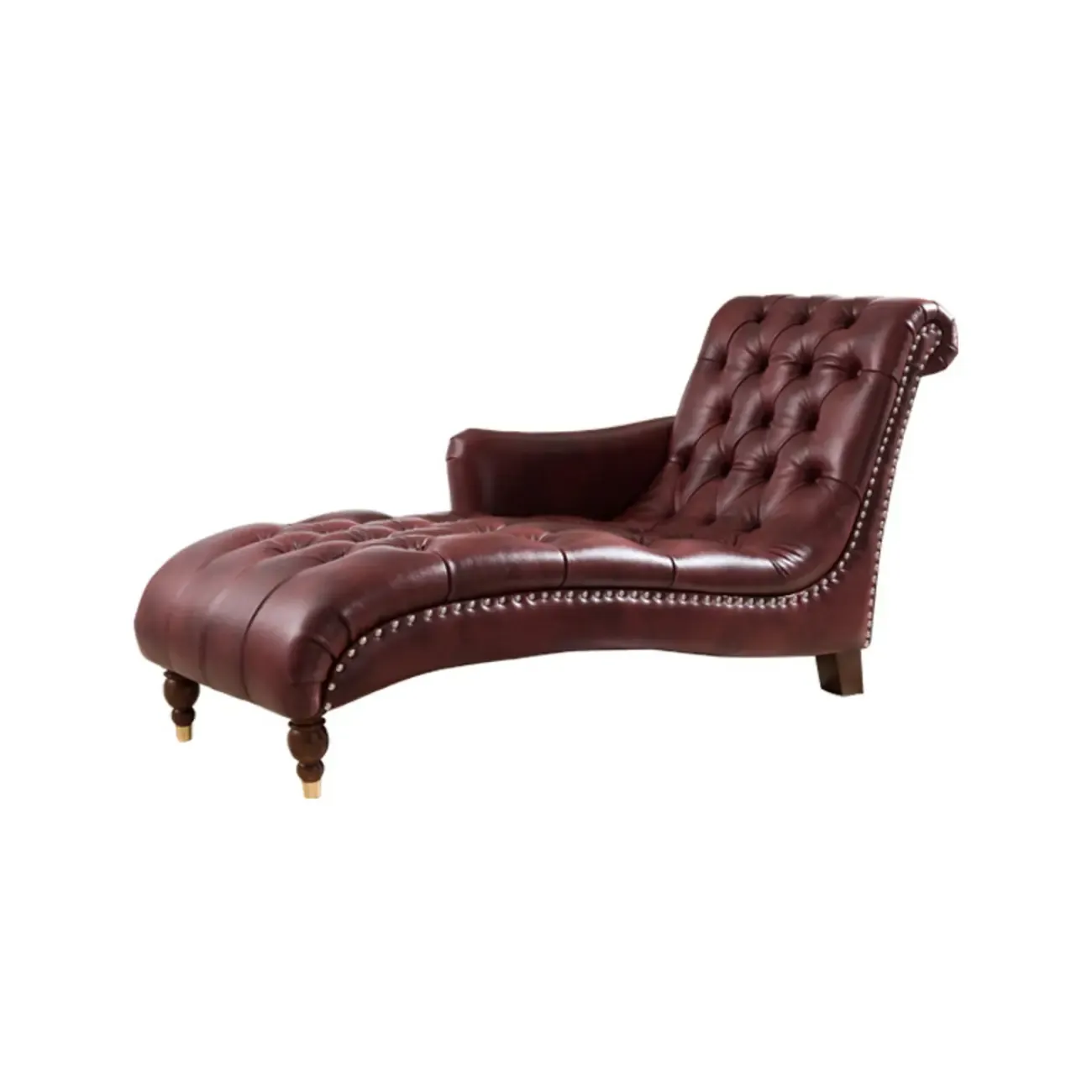 Faux Leather Right Arm Facing Button Tufted Chaise Lounge with Nailhead Trim Image - 9