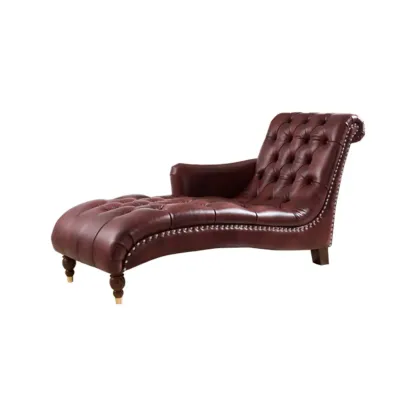 Faux Leather Right Arm Facing Button Tufted Chaise Lounge with Nailhead Trim Image - 9