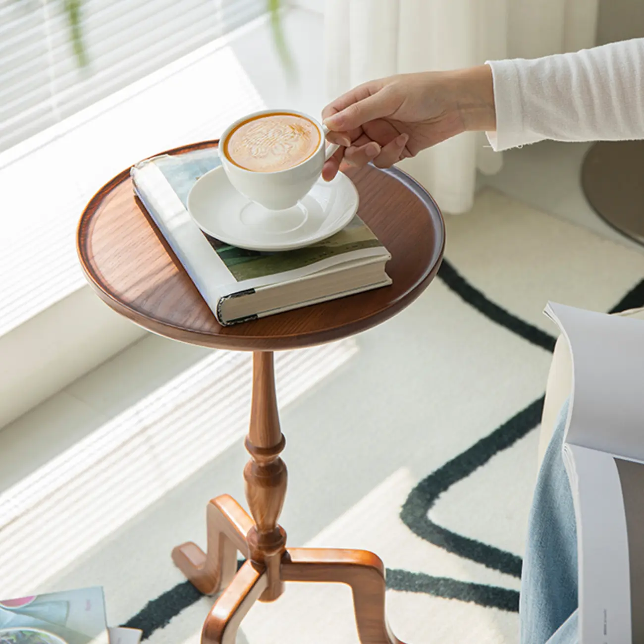  Orbicular Tray Top Wooden Side Table Image - 6 | homeyfad