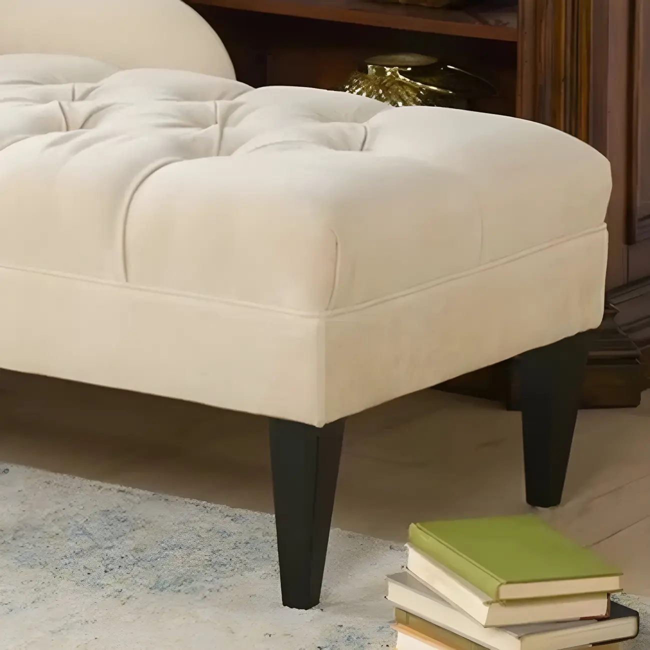Contemporary Beige Chenille One Arm Facing Tufted Roll Arm Indoor Living Room Chaise Lounge Chair Image - 4 | homeyfad