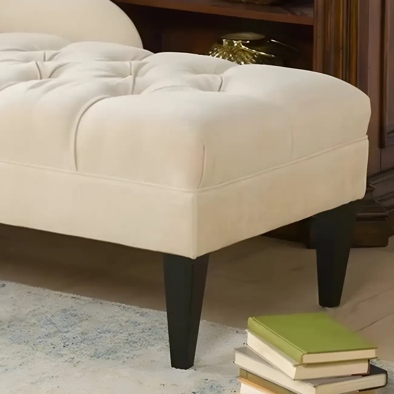 Contemporary Beige Chenille One Arm Facing Tufted Roll Arm Indoor Living Room Chaise Lounge Chair Image - 4