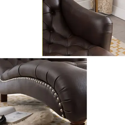 Faux Leather Right Arm Facing Button Tufted Chaise Lounge with Nailhead Trim Image - 11