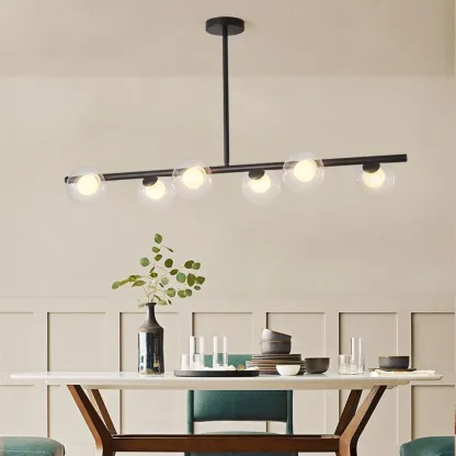 Gold Linear Island Light with 6 Lights Transparent Glass Globe Shades Image - 4