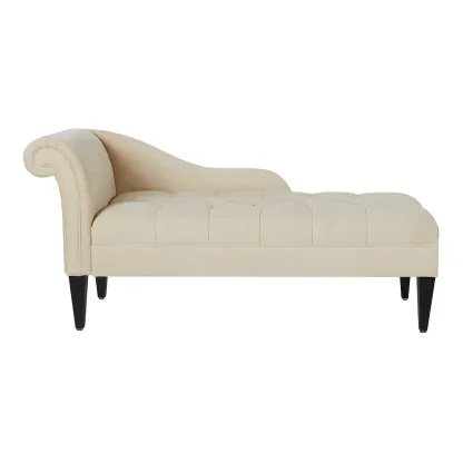 Contemporary Beige Chenille One Arm Facing Tufted Roll Arm Indoor Living Room Chaise Lounge Chair Image - 5