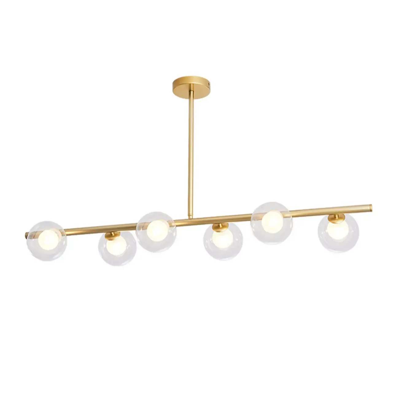 Gold Linear Island Light with 6 Lights Transparent Glass Globe Shades Image - 5