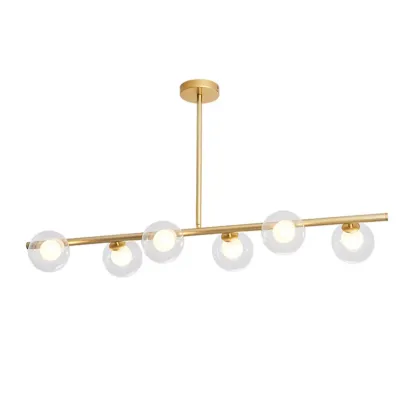 Gold Linear Island Light with 6 Lights Transparent Glass Globe Shades Image - 5