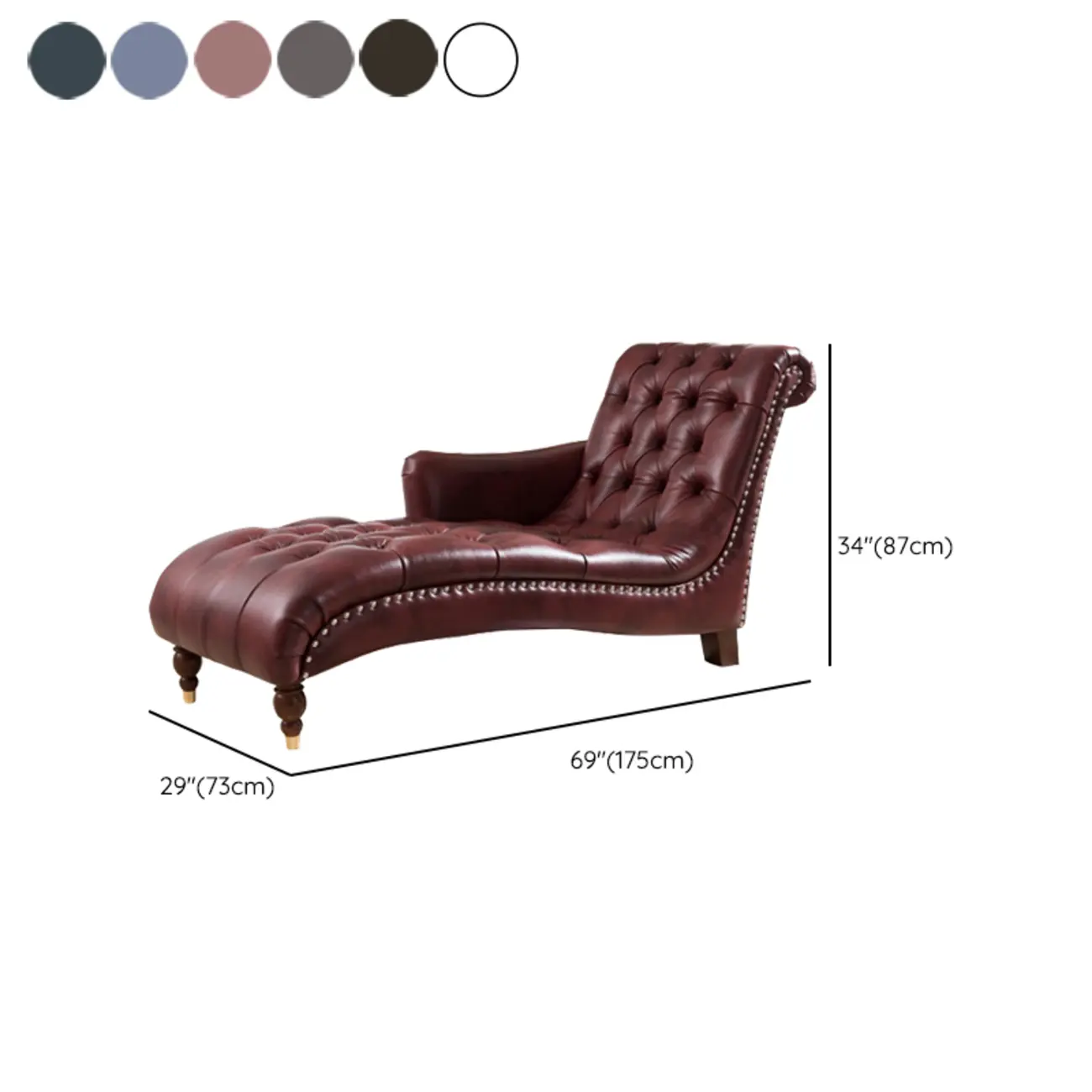 Faux Leather Right Arm Facing Button Tufted Chaise Lounge with Nailhead Trim #size