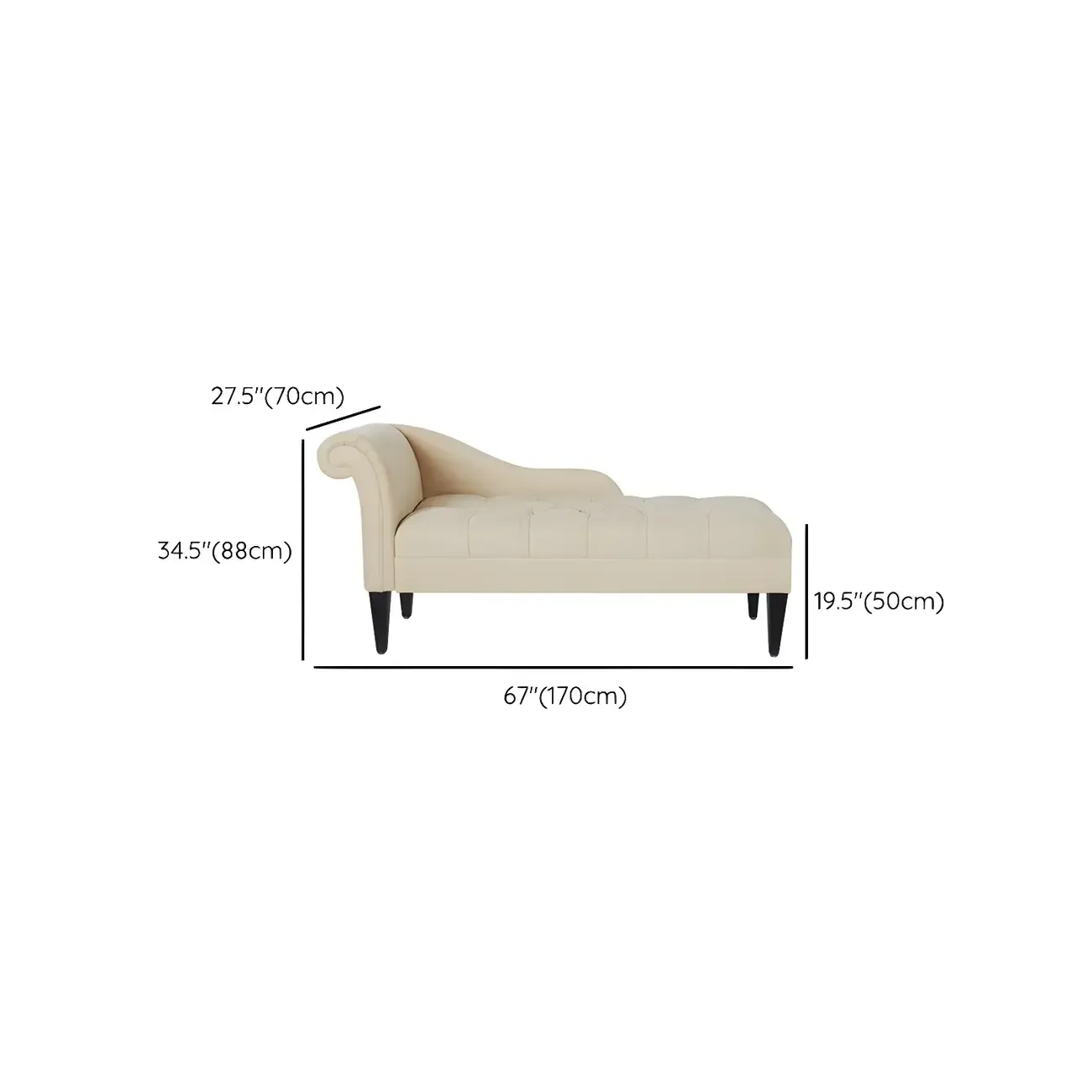 Contemporary Beige Chenille One Arm Facing Tufted Roll Arm Indoor Living Room Chaise Lounge Chair #size