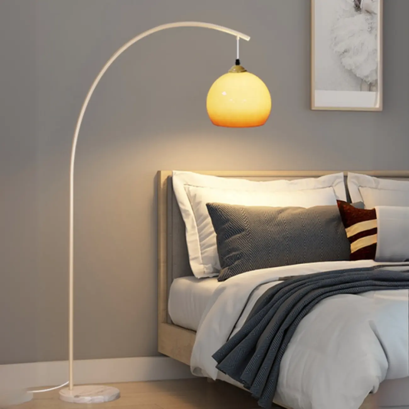 Modern Arc Cream Floor Lamp with Foot Switch for Bedroom Image - 1 | homeyfad