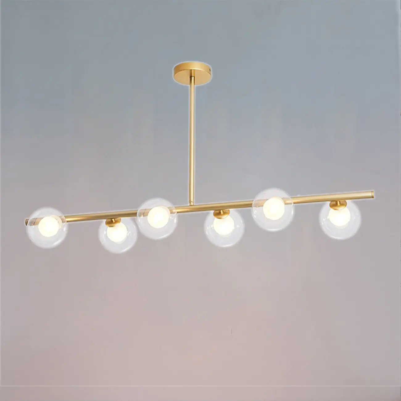 Gold Linear Island Light with 6 Lights Transparent Glass Globe Shades Image - 6 | homeyfad