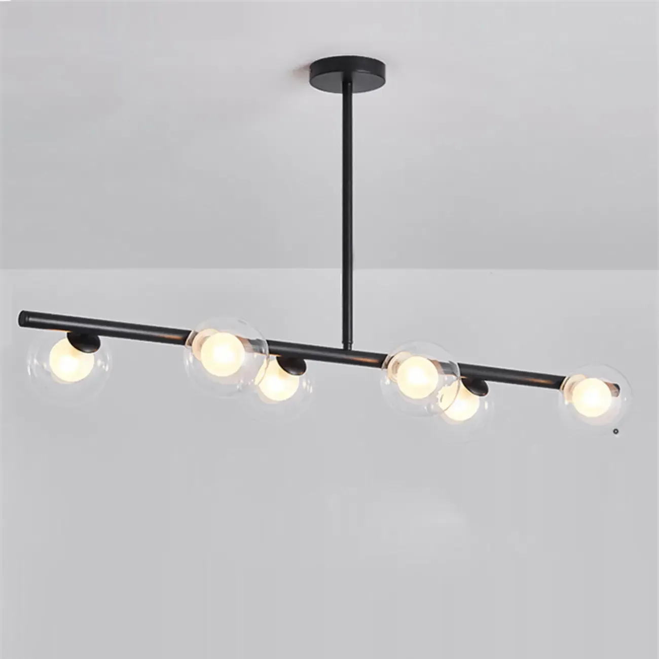 Gold Linear Island Light with 6 Lights Transparent Glass Globe Shades Image - 7