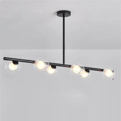 Gold Linear Island Light with 6 Lights Transparent Glass Globe Shades Image - 7