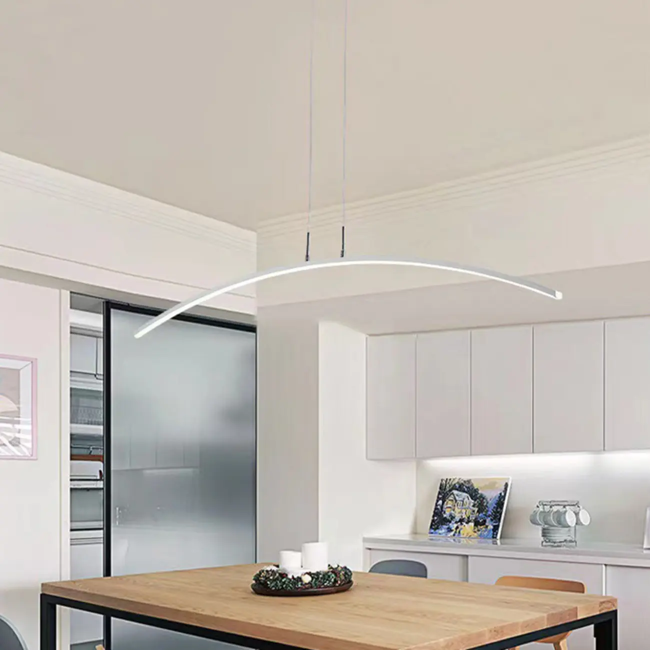 Black Linear Silica Gel Island Pendant Light Arch Shaped LED Image - 14 | homeyfad