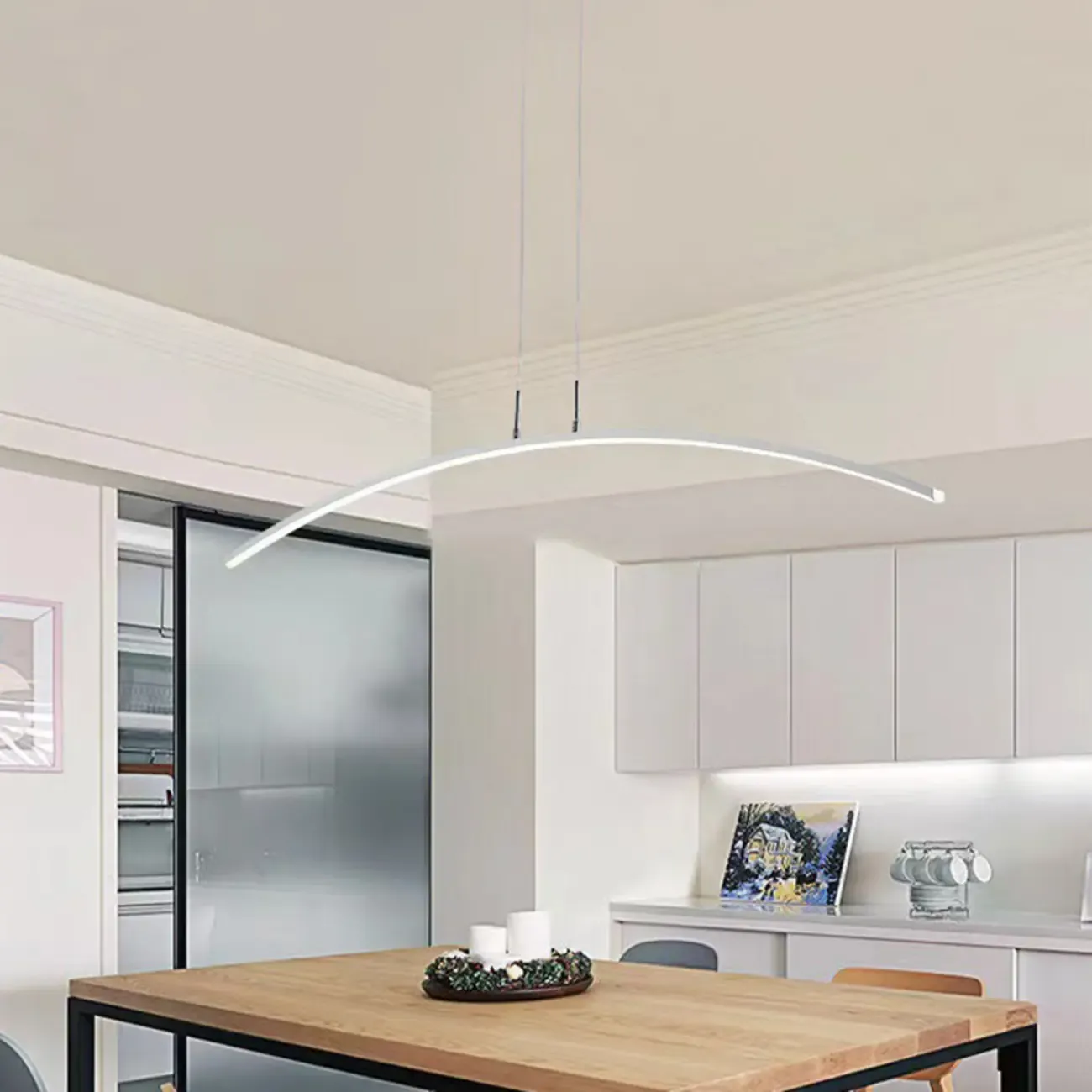 Black Linear Silica Gel Island Pendant Light Arch Shaped LED Image - 14
