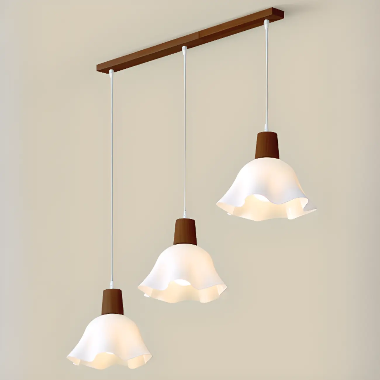 3 Lights Elegant Wooden Island Light with Acrylic Flower Shade Image - 2 | homeyfad