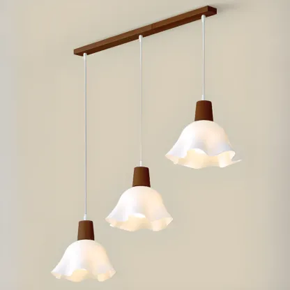 3 Lights Elegant Wooden Island Light with Acrylic Flower Shade Image - 2