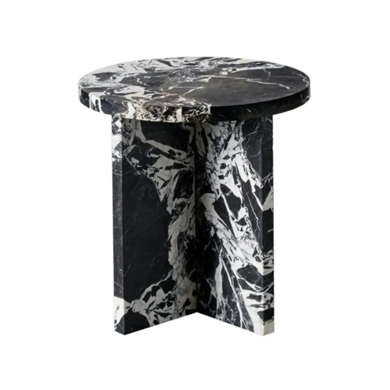 Art Deco Black Round Marble Side Table for Living Room | Homeyfad