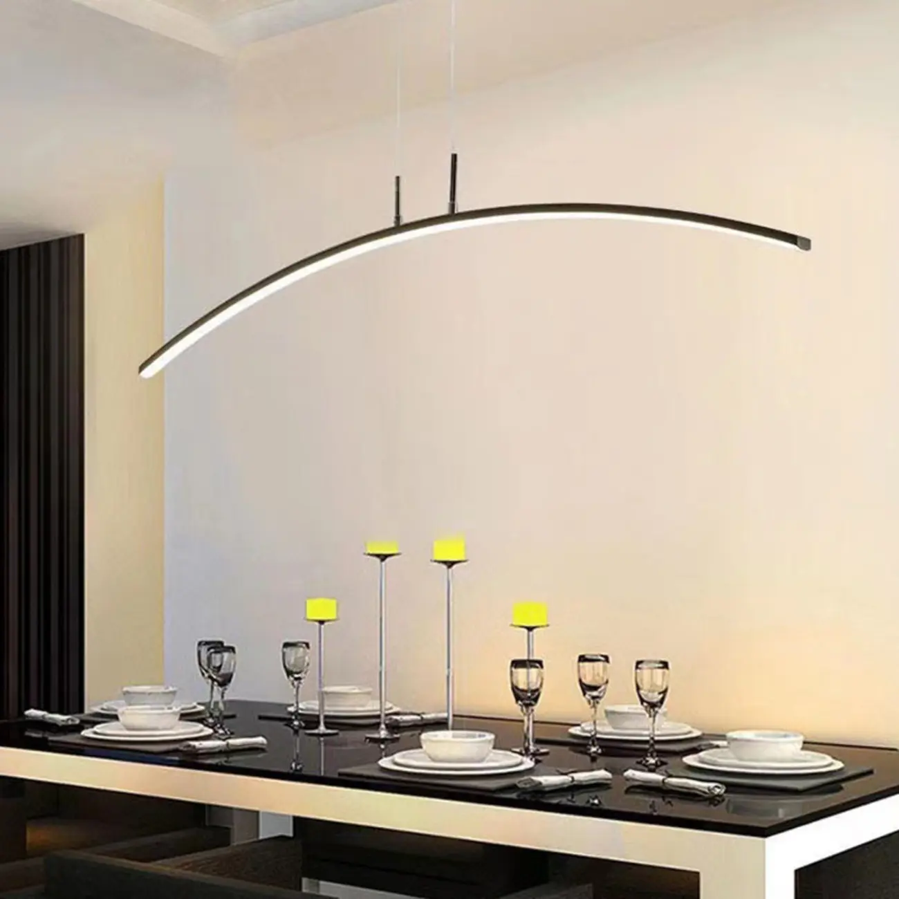 Black Linear Silica Gel Island Pendant Light Arch Shaped LED Image - 15 | homeyfad