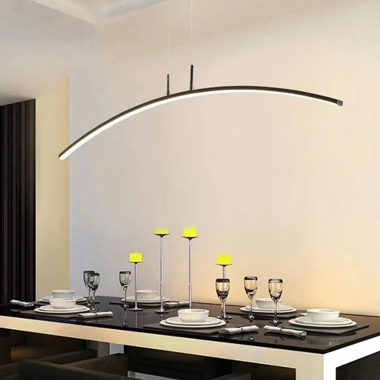 Black Linear Silica Gel Island Pendant Light Arch Shaped LED Image - 15